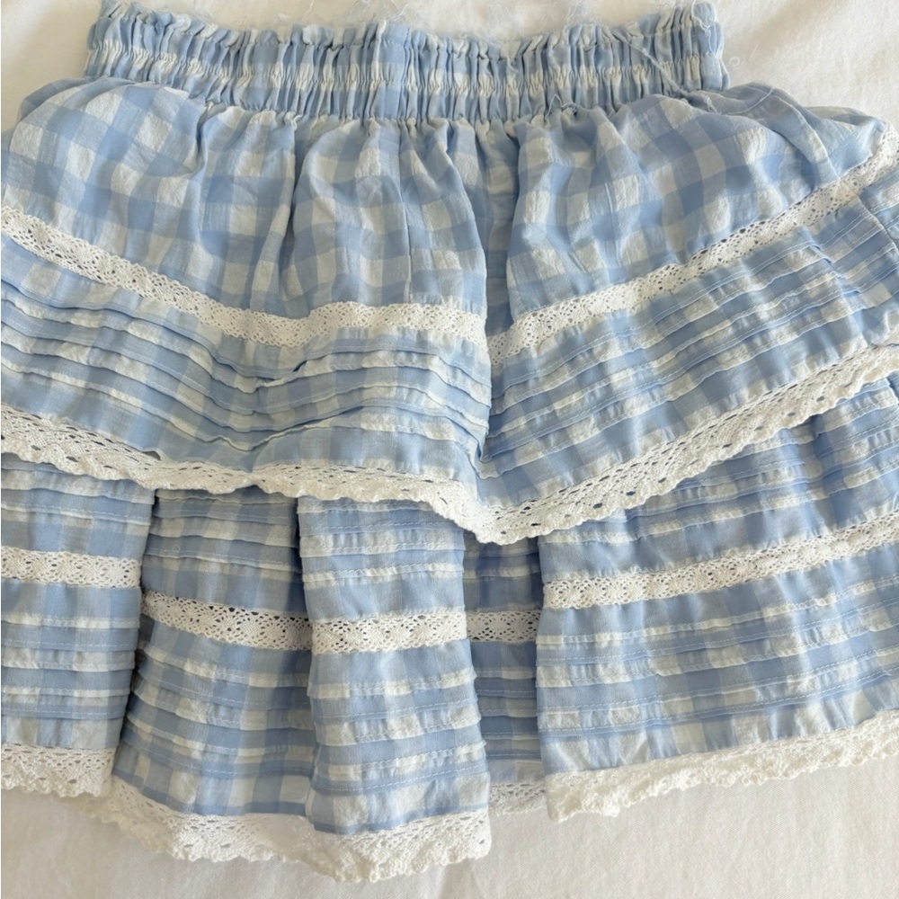 Blue Gingham Skirt with Lace Trim - Pants Store!